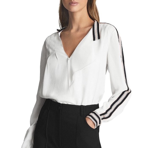 Reiss Tops - NWT! REISS CALLA Color Block Detail White Blouse Stripes Sleeve Size 6